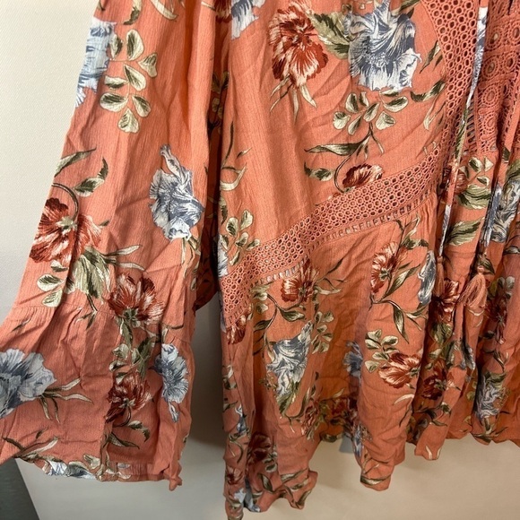 Torrid Boho Babydoll Top Plus Size 5X Pink Floral Tassel Lace Up Crochet - Picture 4 of 6